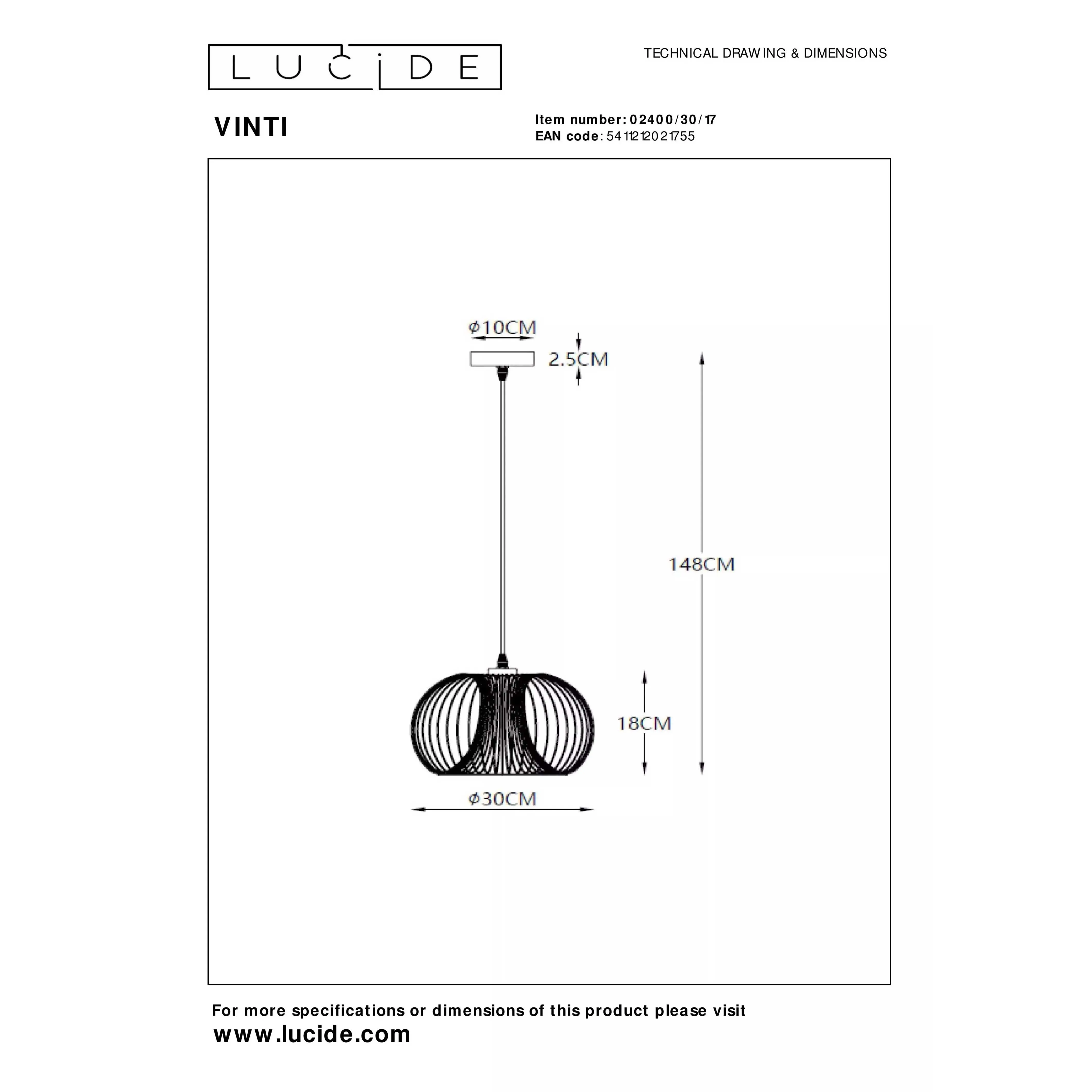 Lucide  Lampada a sospensione con struttura e paralume in metallo dalle linee moderne Vinti - 60W