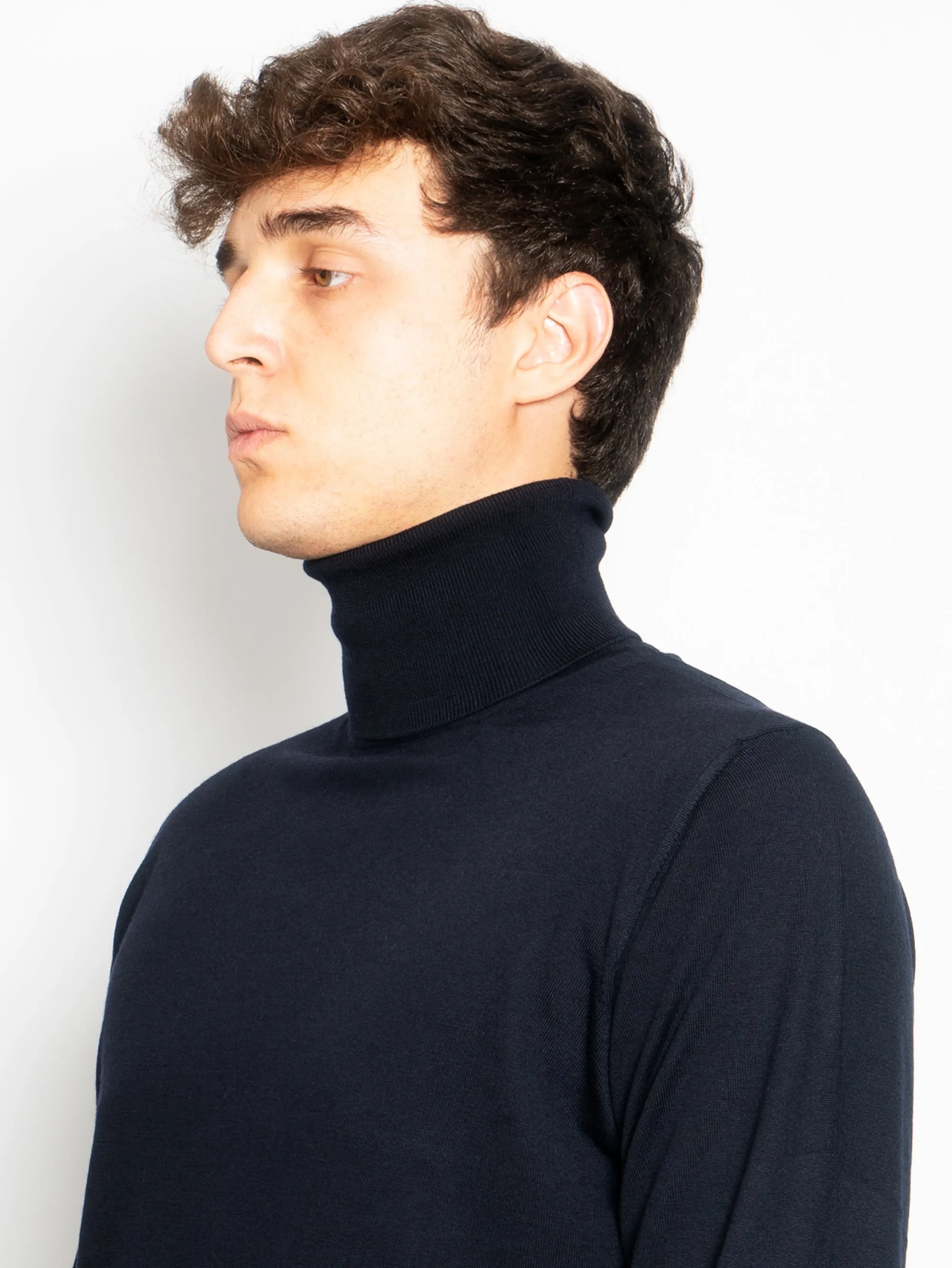 Maglia Collo Alto in Lana Ultrafine Blu