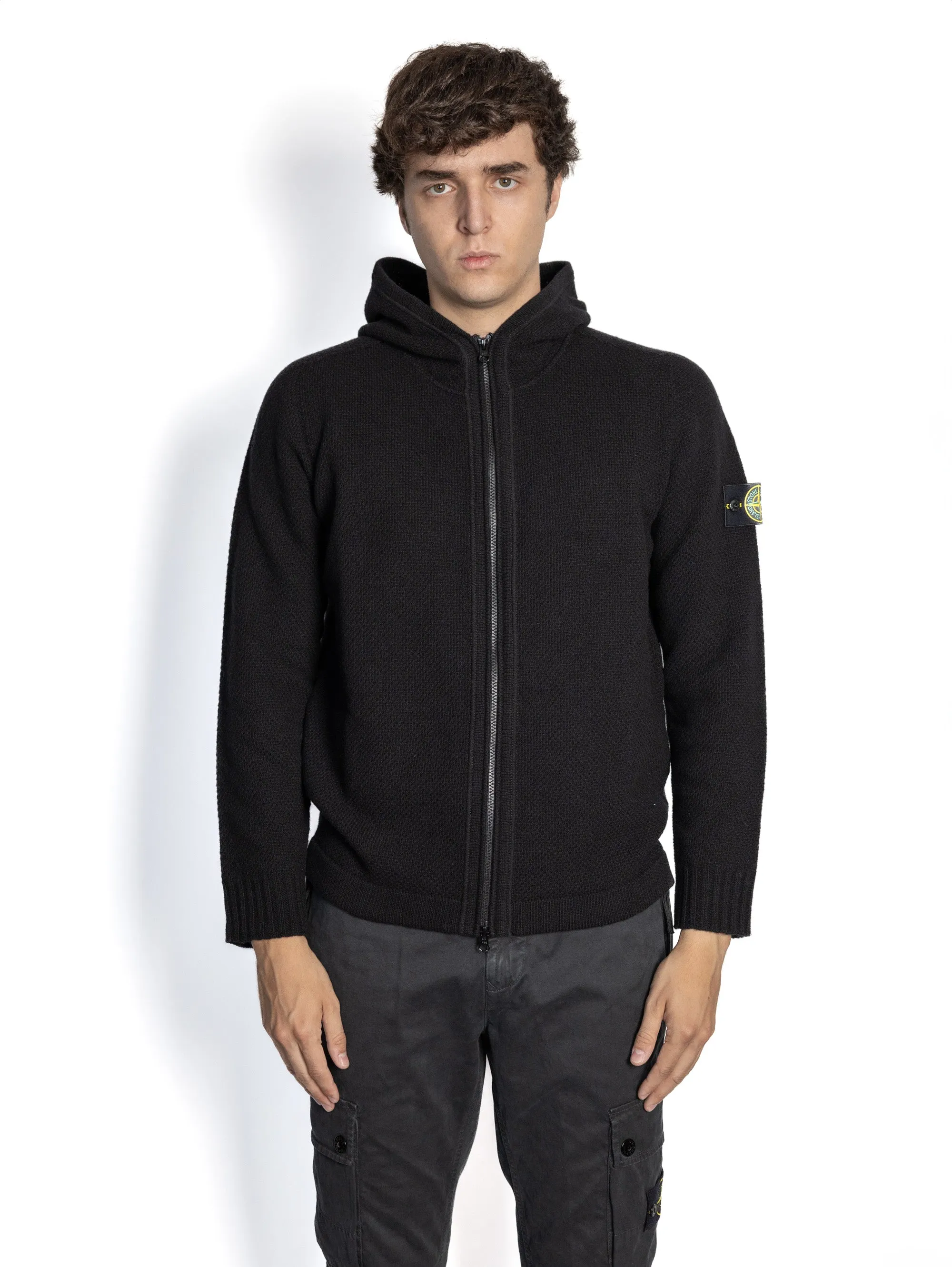 Maglia con Zip e Cappuccio in Lana Nero