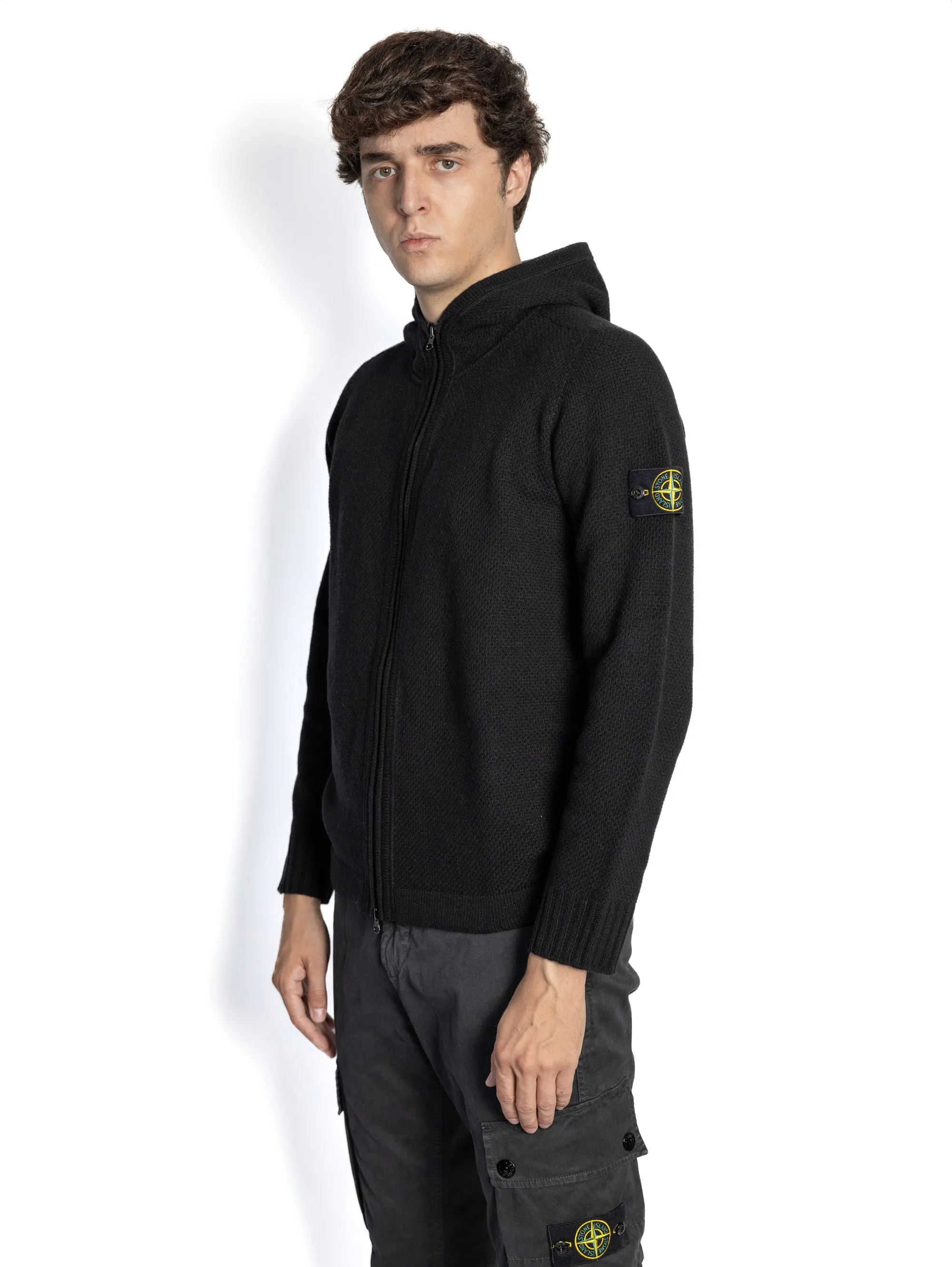 Maglia con Zip e Cappuccio in Lana Nero
