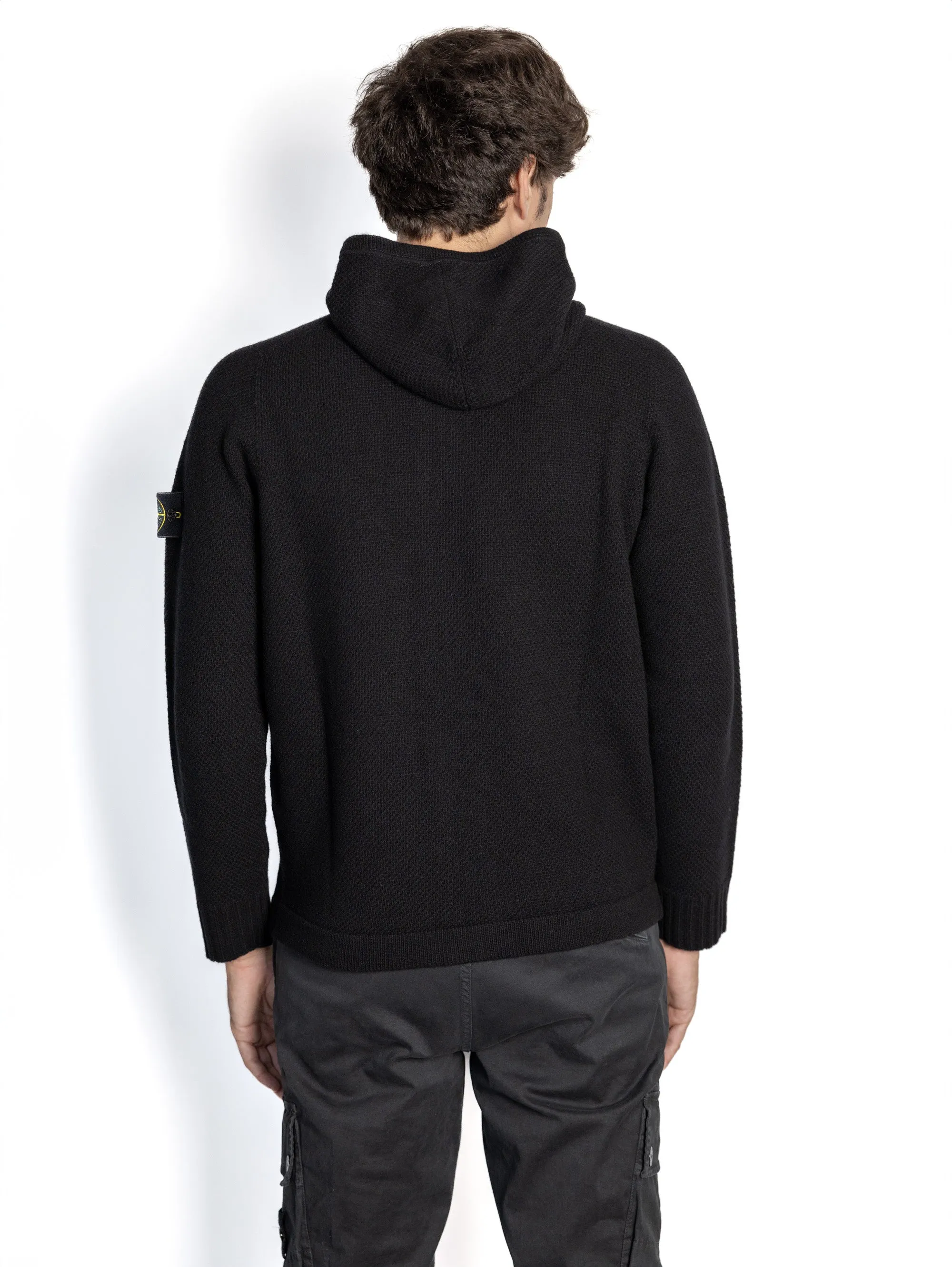 Maglia con Zip e Cappuccio in Lana Nero