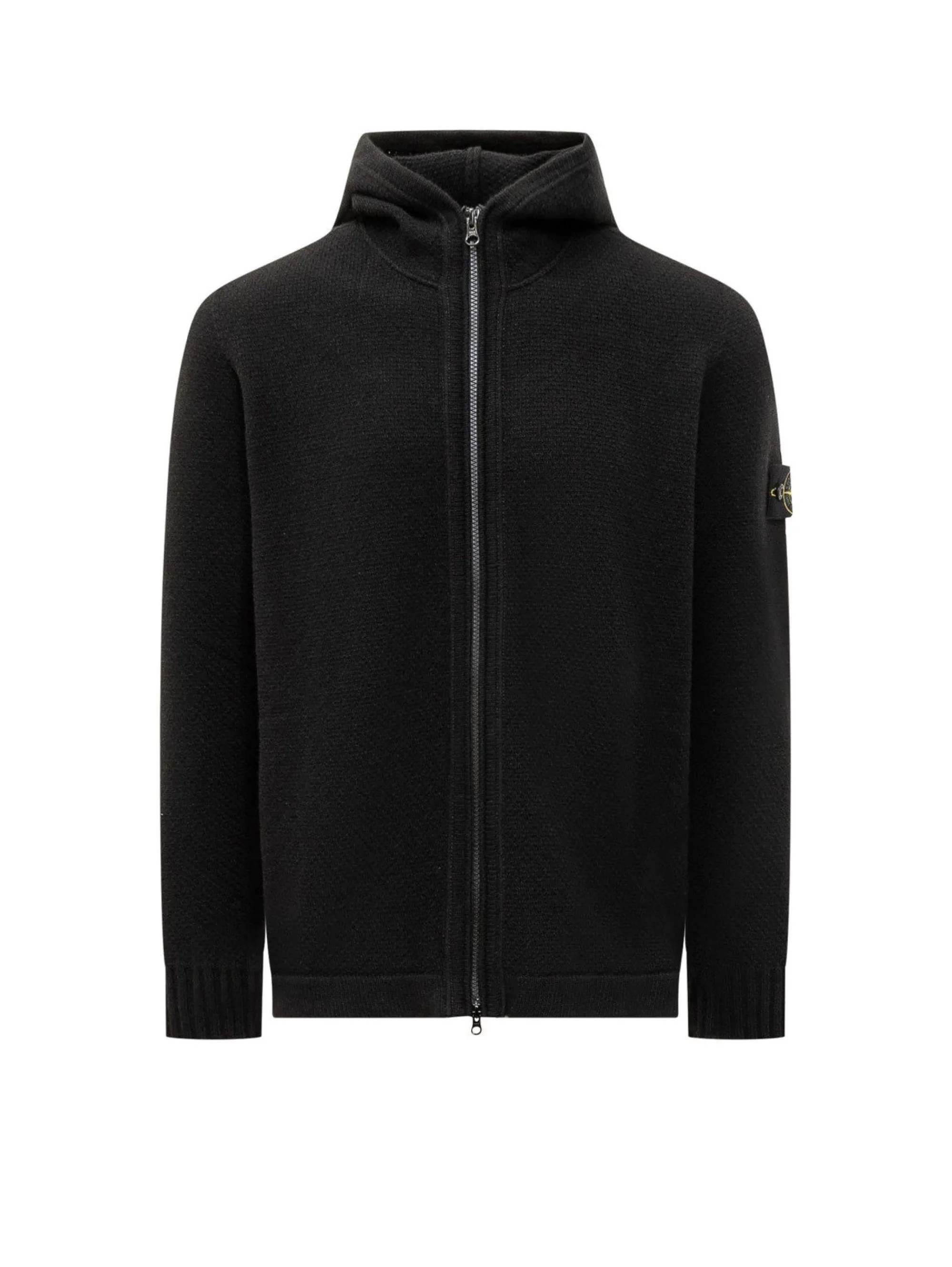 Maglia con Zip e Cappuccio in Lana Nero
