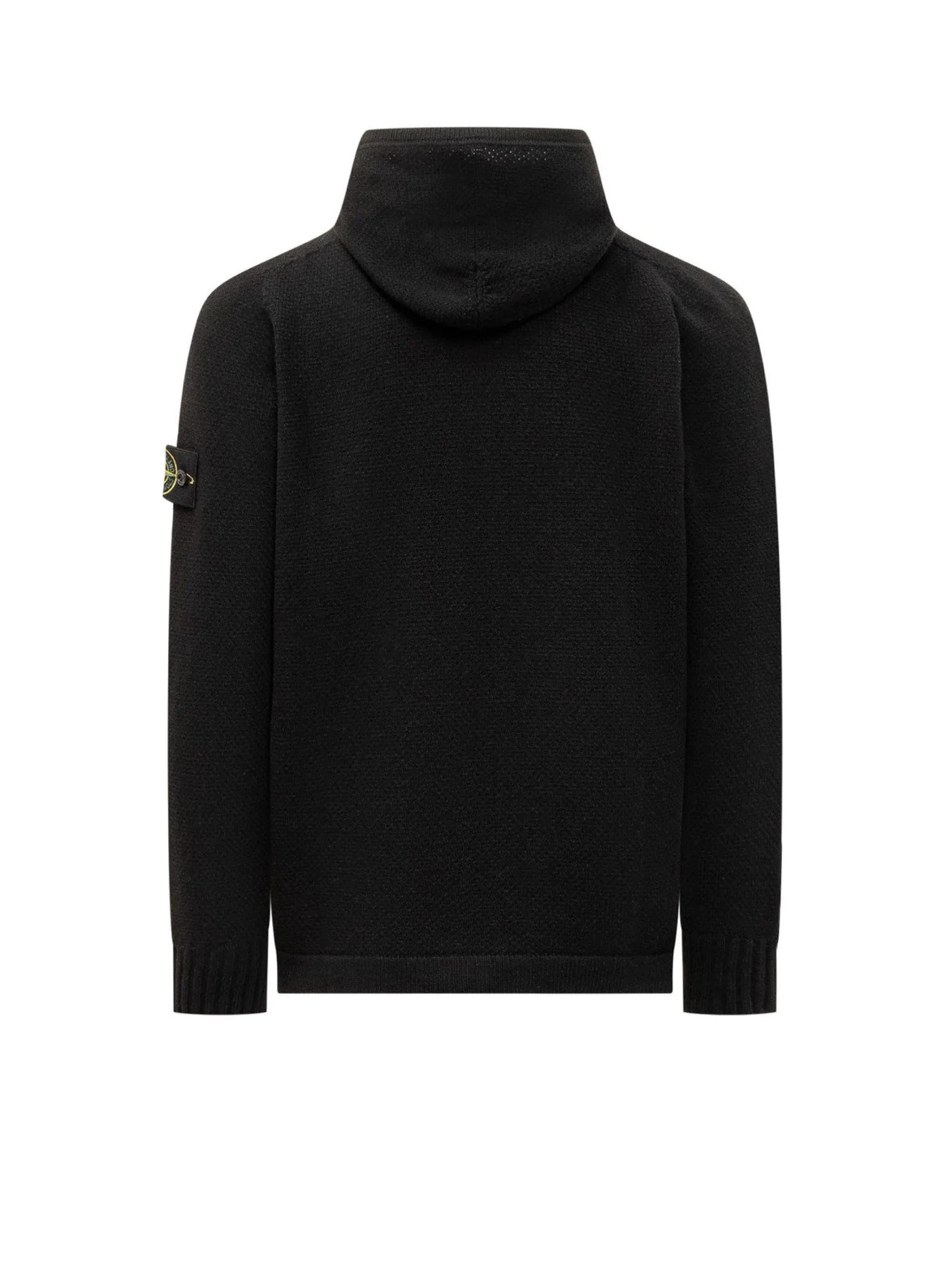 Maglia con Zip e Cappuccio in Lana Nero