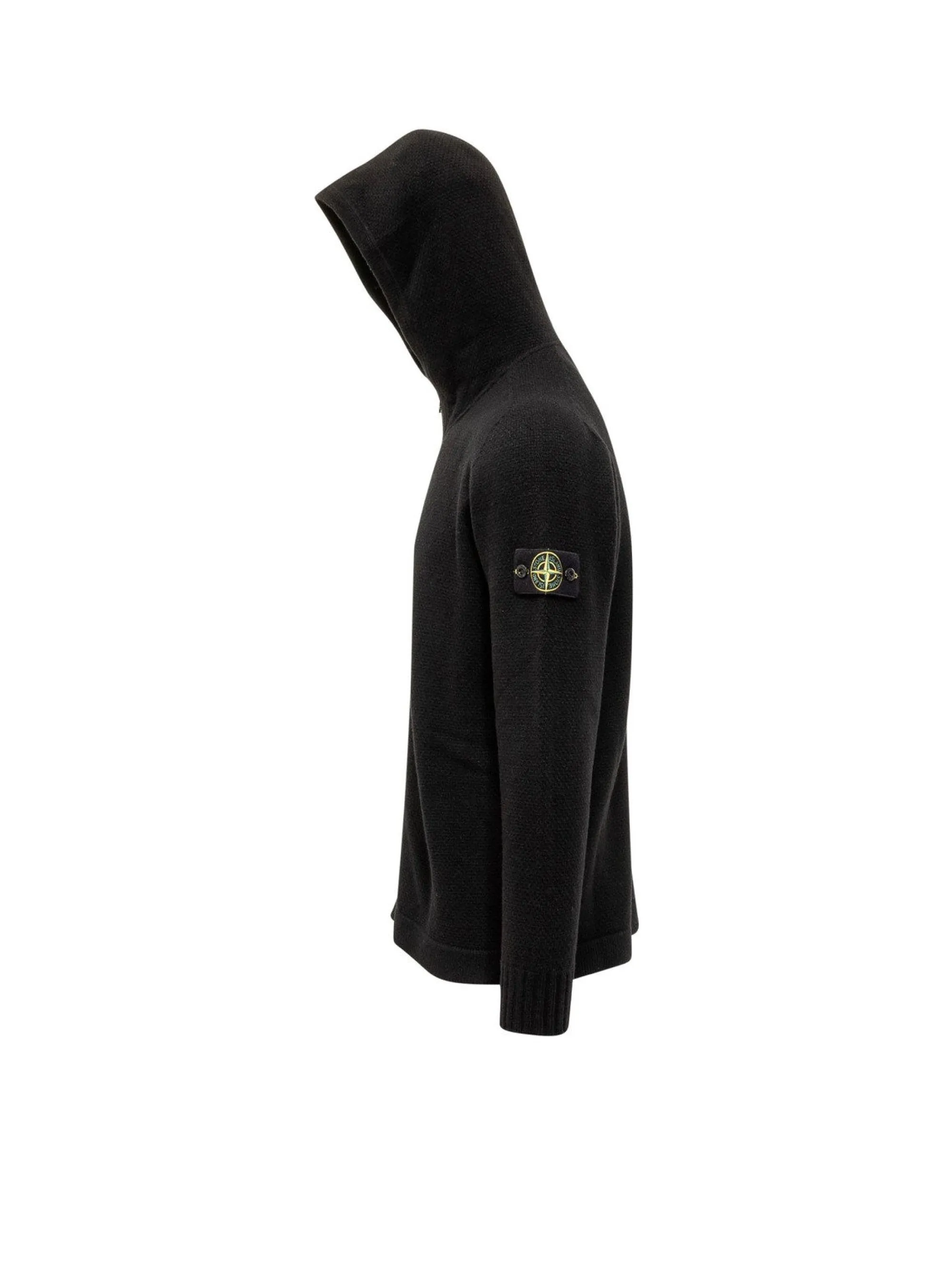 Maglia con Zip e Cappuccio in Lana Nero