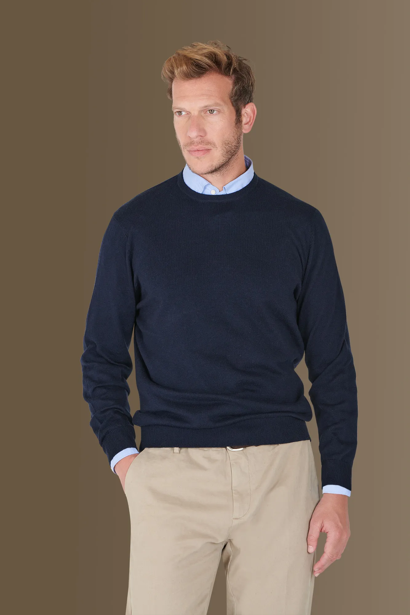 Maglia giro collo misto lana e cotone