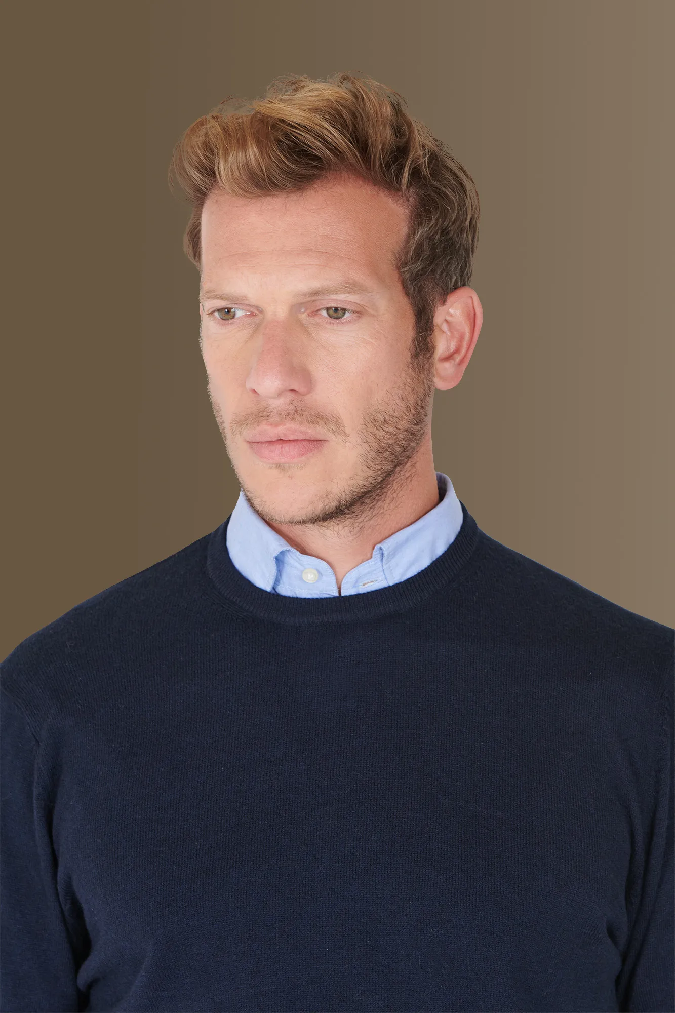 Maglia giro collo misto lana e cotone