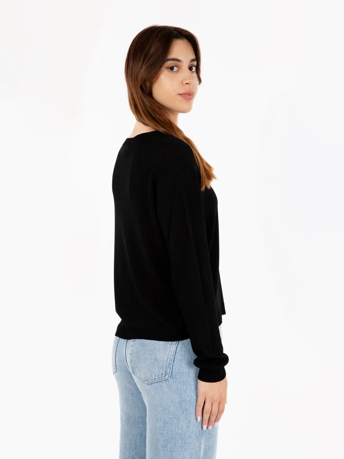 Maglia leggera con collo rotondo nero