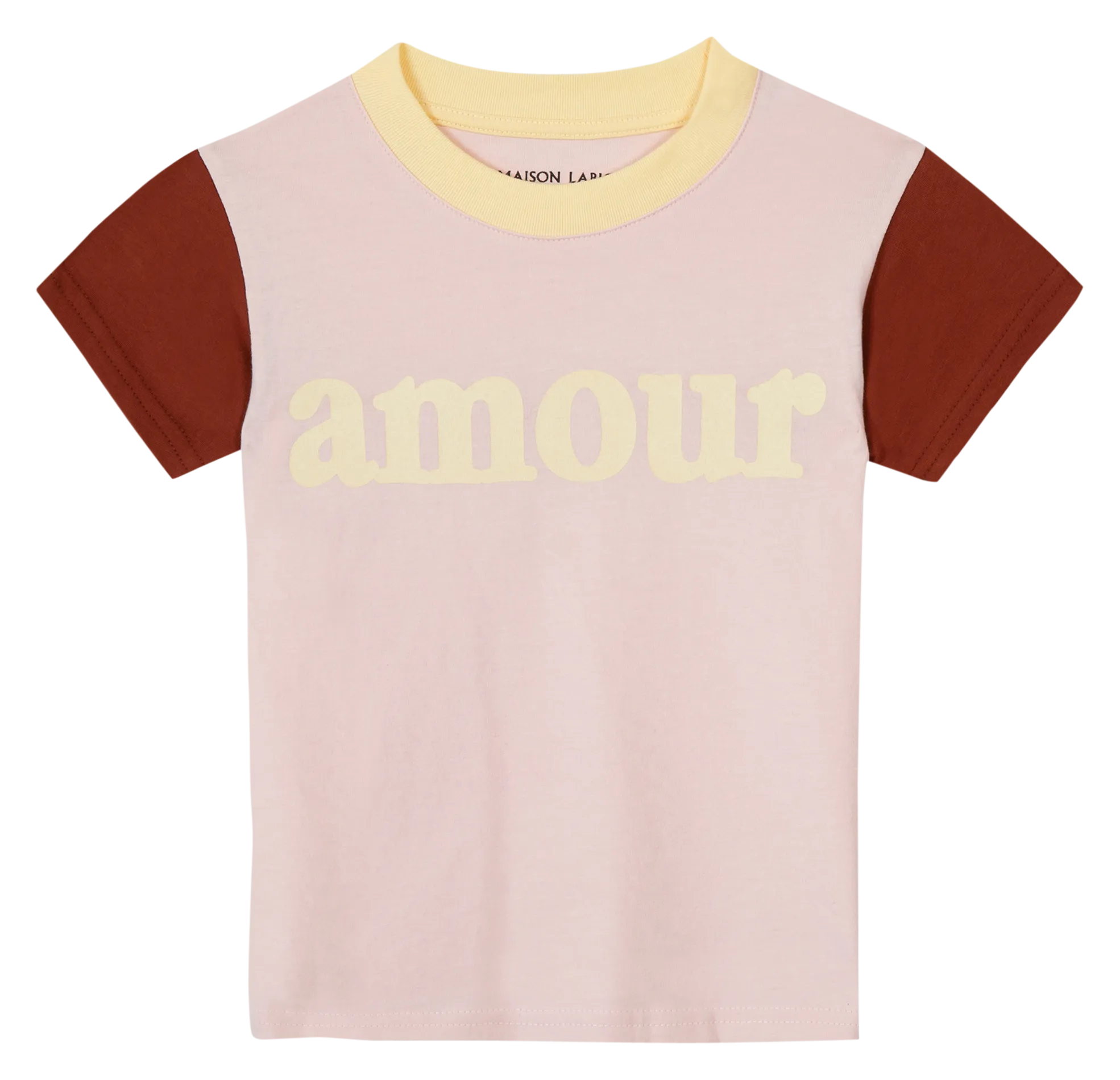  MAISON LABICHE   LEON AMOUR - T-shirt scollo tondo ricamata in cotone bio | Rosa