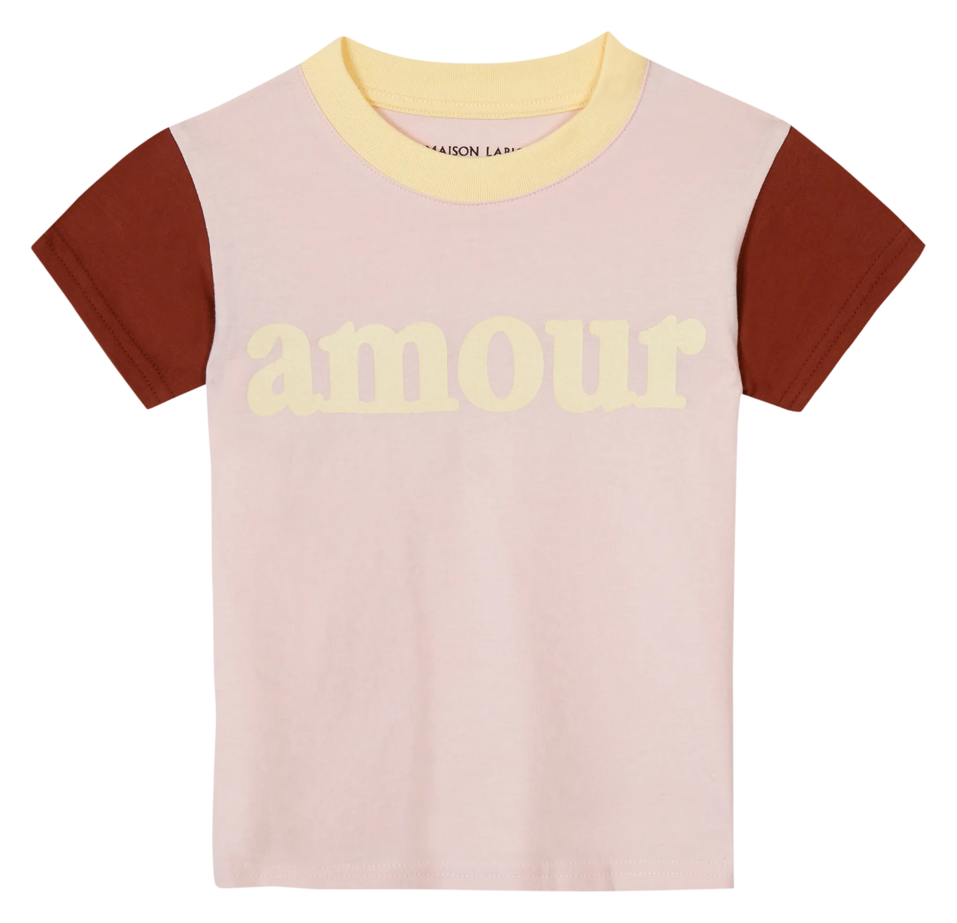  MAISON LABICHE   LEON AMOUR - T-shirt scollo tondo ricamata in cotone bio | Rosa