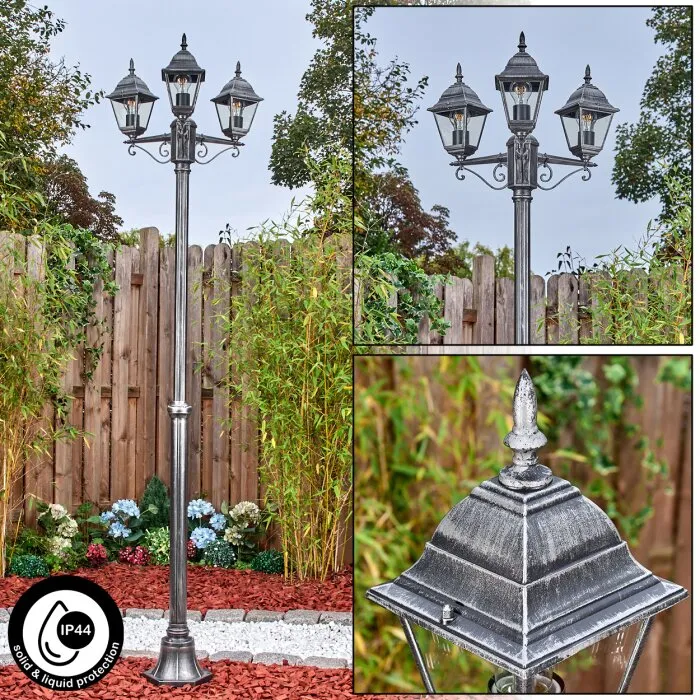Naofe Lampione multibraccia, Illuminazione viale Nero, Argento, 3-Luci