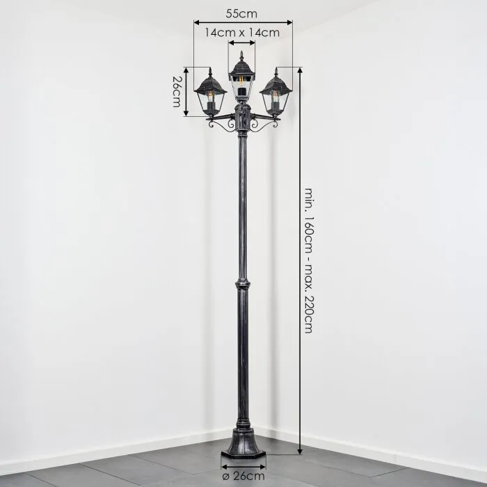 Naofe Lampione multibraccia, Illuminazione viale Nero, Argento, 3-Luci
