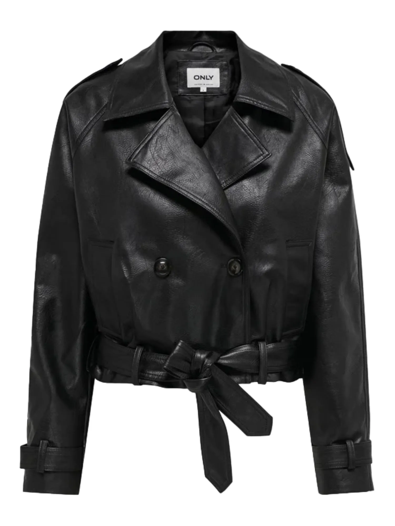 Only trench corto doppiopetto in ecopelle nero