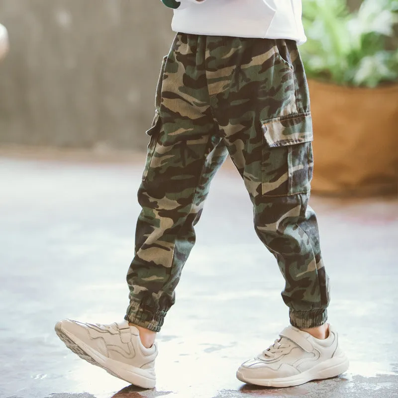 Pantalone tuta camouflage sportivo casual per bambini