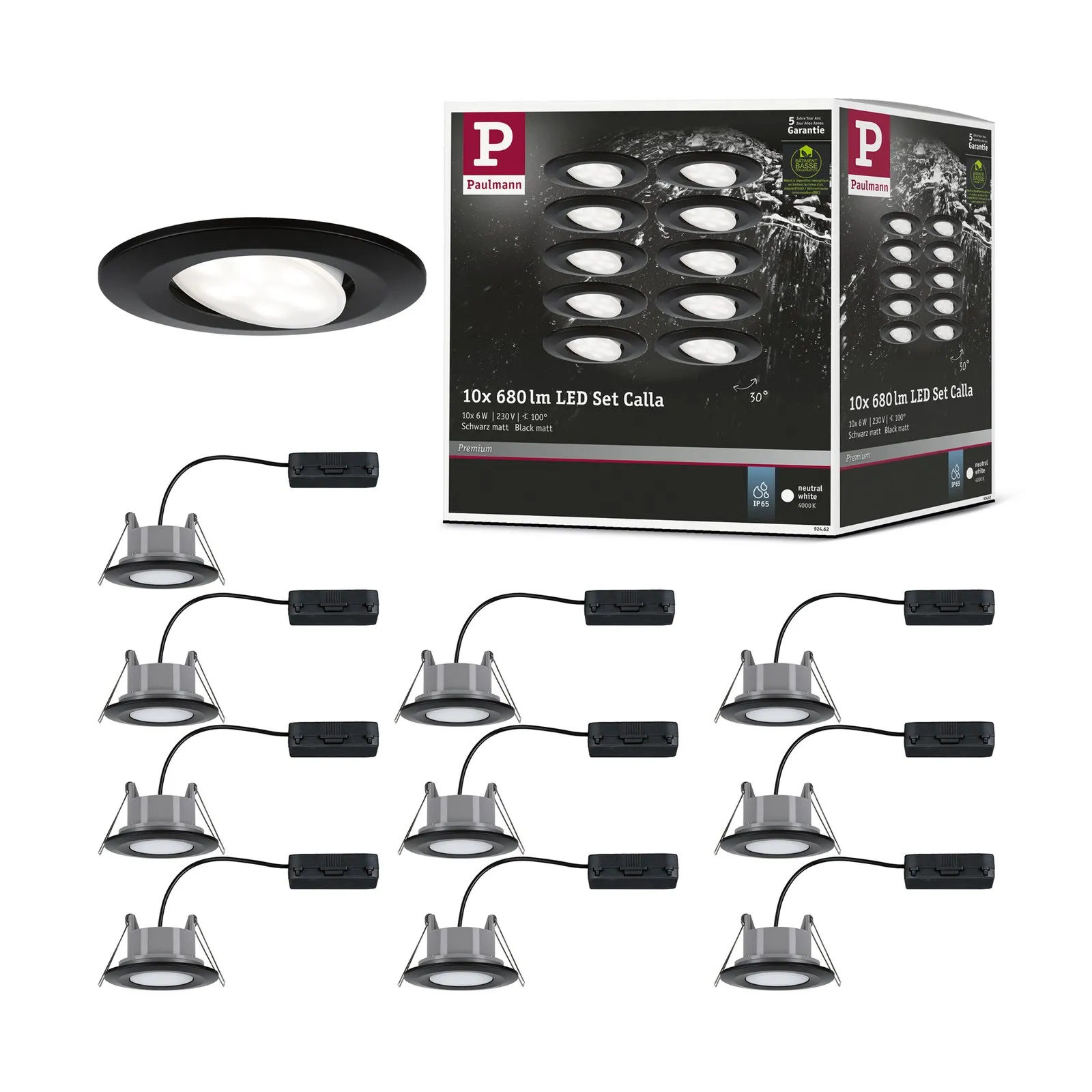 Paulmann Calla, nera orientabile 4.000K non dimmerabile 10s
