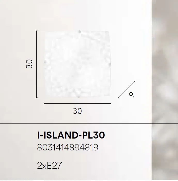 Plafoniera Vetro Con Decoro Sasso Bianca 30cm Island Fan Europe