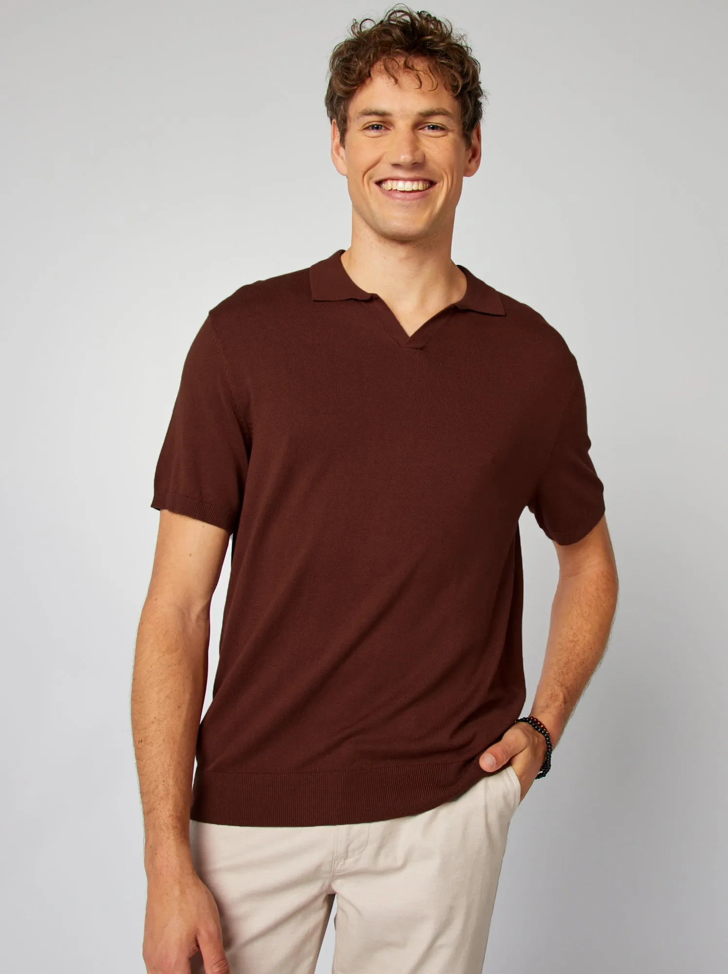 Polo in maglia con collo aperto - ROSSO