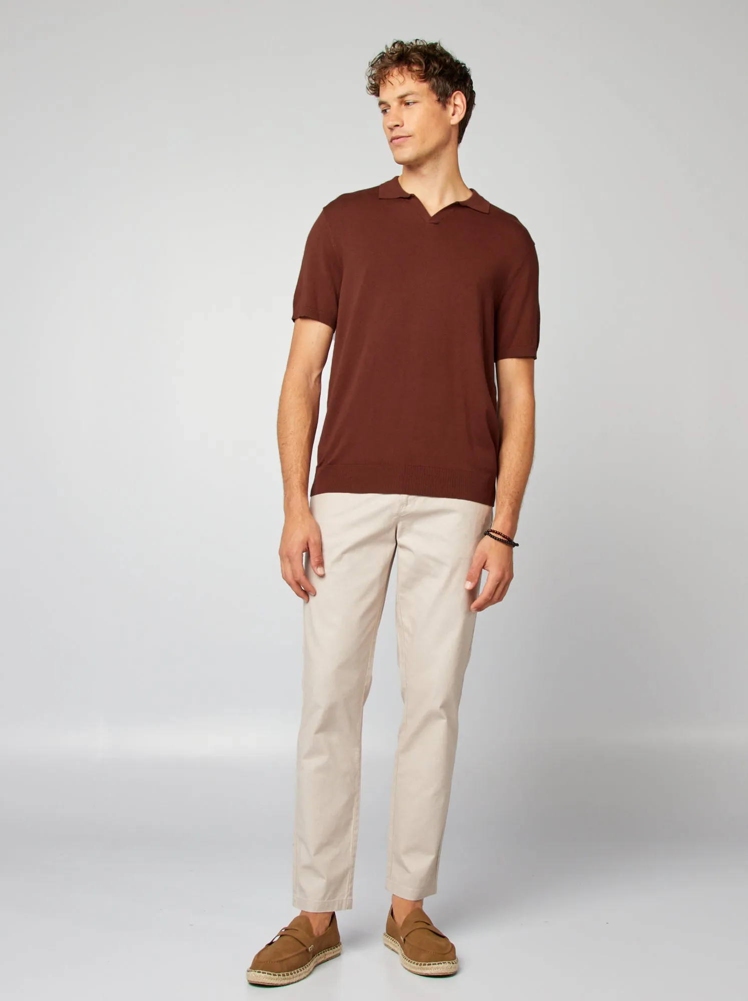 Polo in maglia con collo aperto - ROSSO