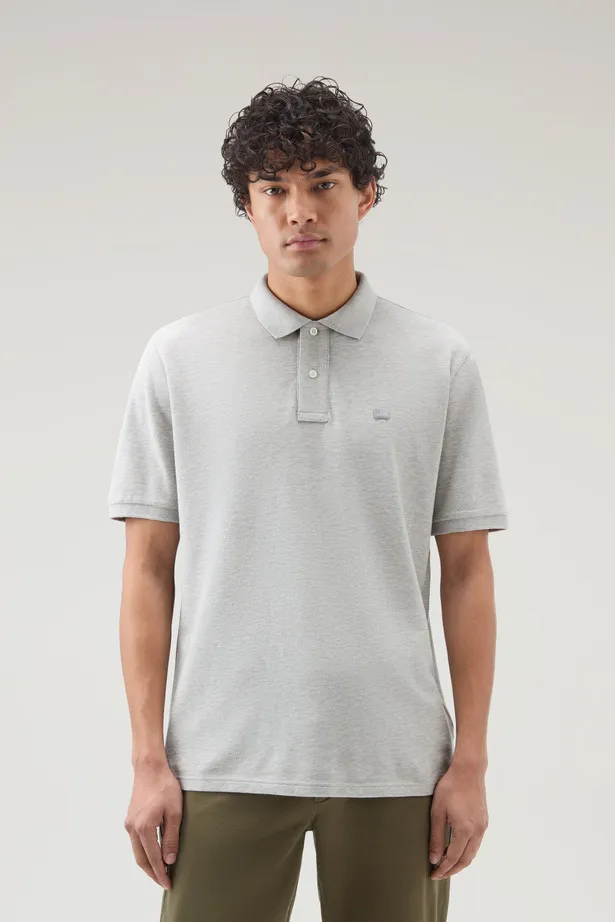 Polo in piquet di puro cotone                                                                                Light Grey Melange