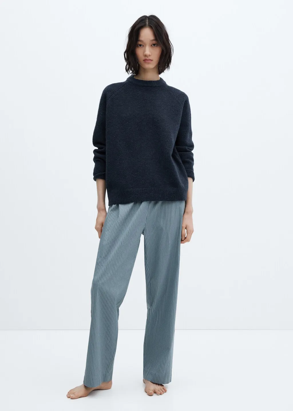 Pullover maglia cotone lino collo stondato