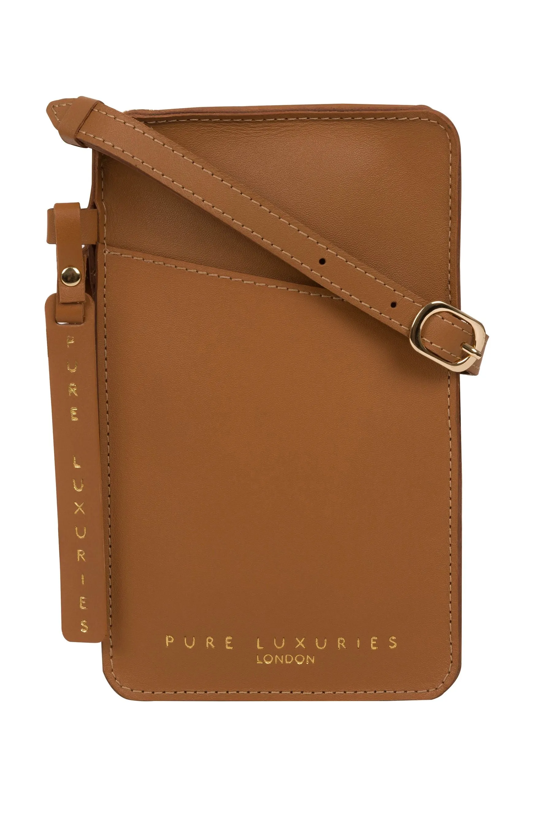Pure Luxuries London - Cambourne - Telefono a tracolla in pelle con motivo vegetale conciato Borsa