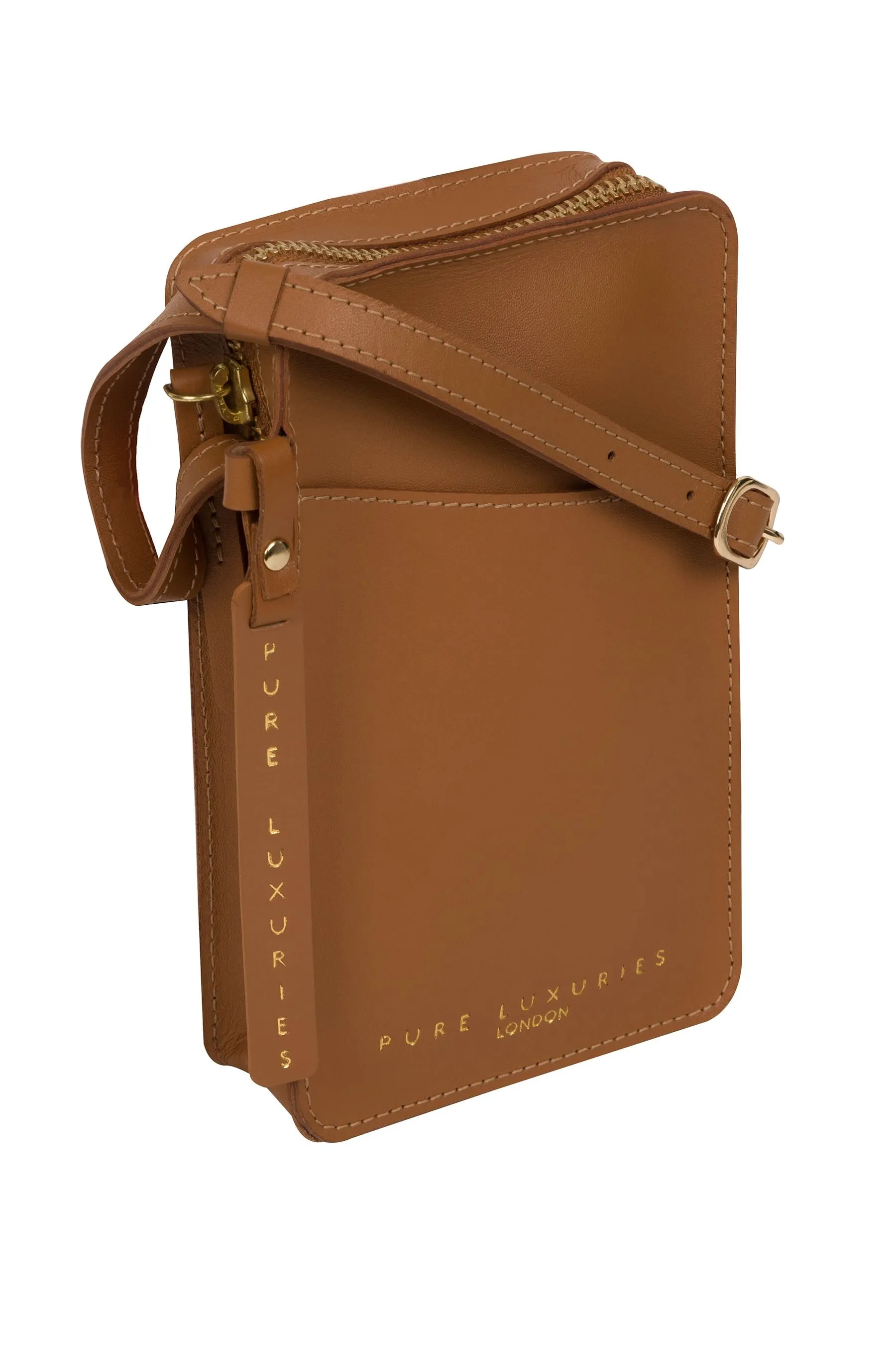 Pure Luxuries London - Cambourne - Telefono a tracolla in pelle con motivo vegetale conciato Borsa