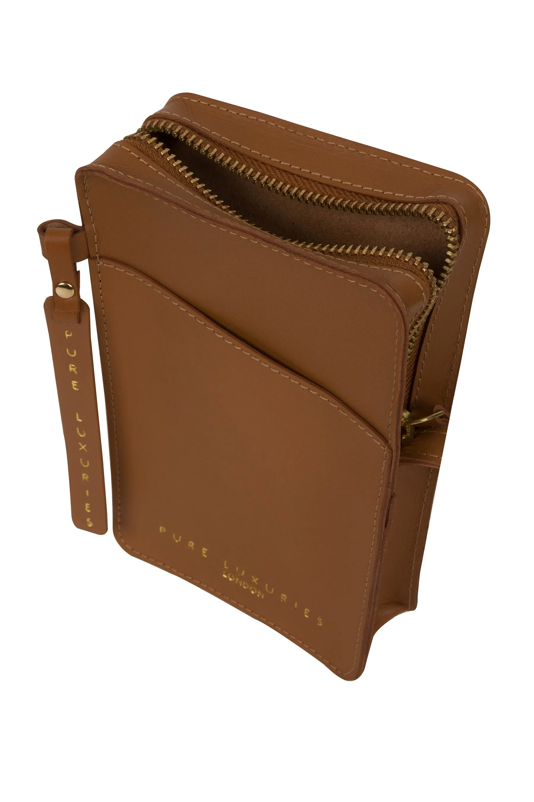 Pure Luxuries London - Cambourne - Telefono a tracolla in pelle con motivo vegetale conciato Borsa