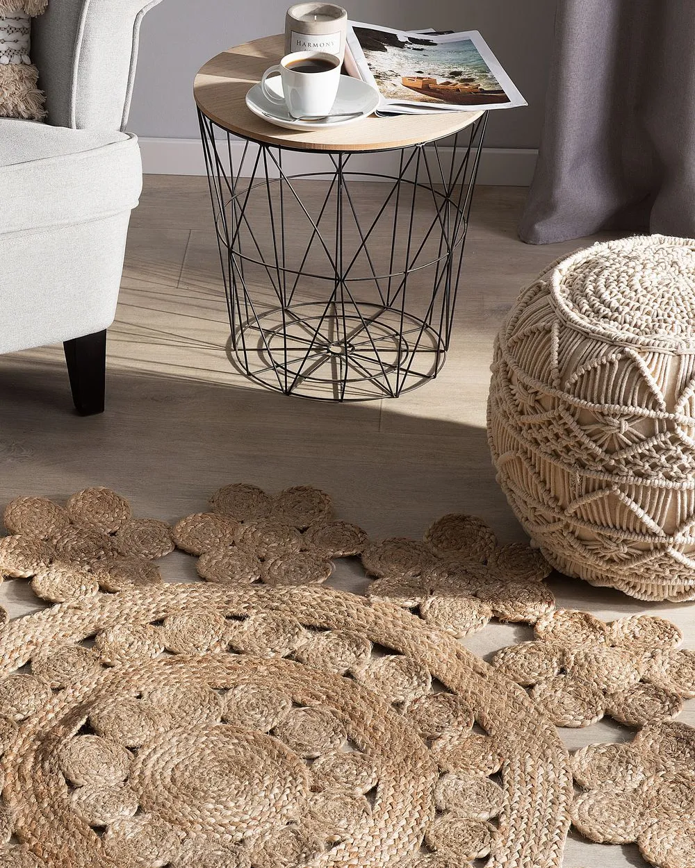 Round Area Rug Braided ø 120 cm Beige BIRECIK