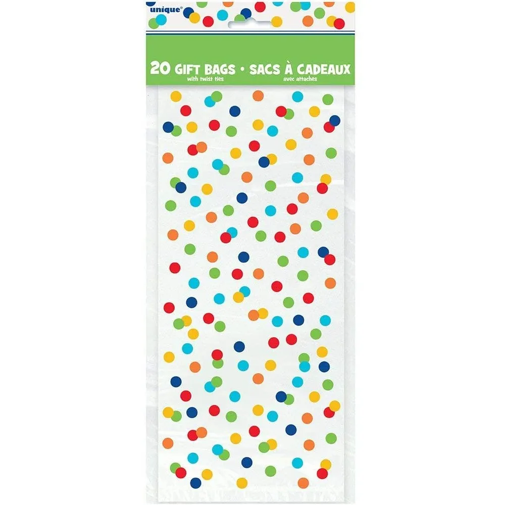 Sacchetti per regalini dopo Festa Compleanno ed Eventi Cf. 20 pezzitrasparenti a pois colorati