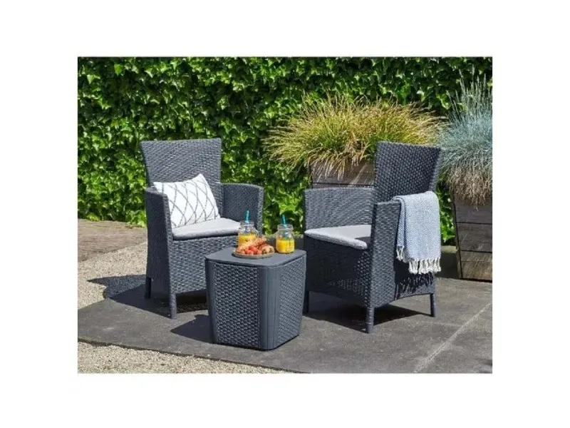 Salotto da giardino Iowa in plastica intrecciato nero 2 posti