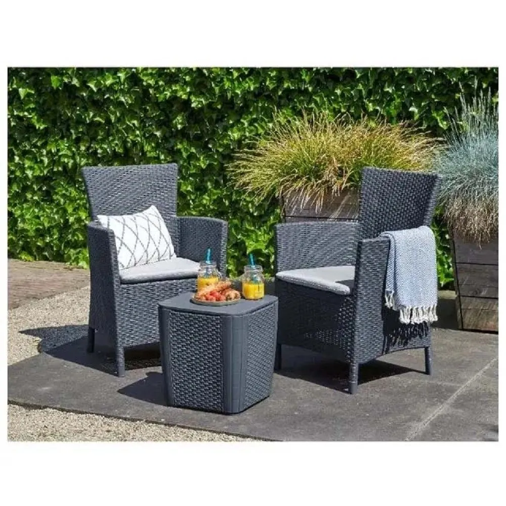 Salotto da giardino Iowa in plastica intrecciato nero 2 posti