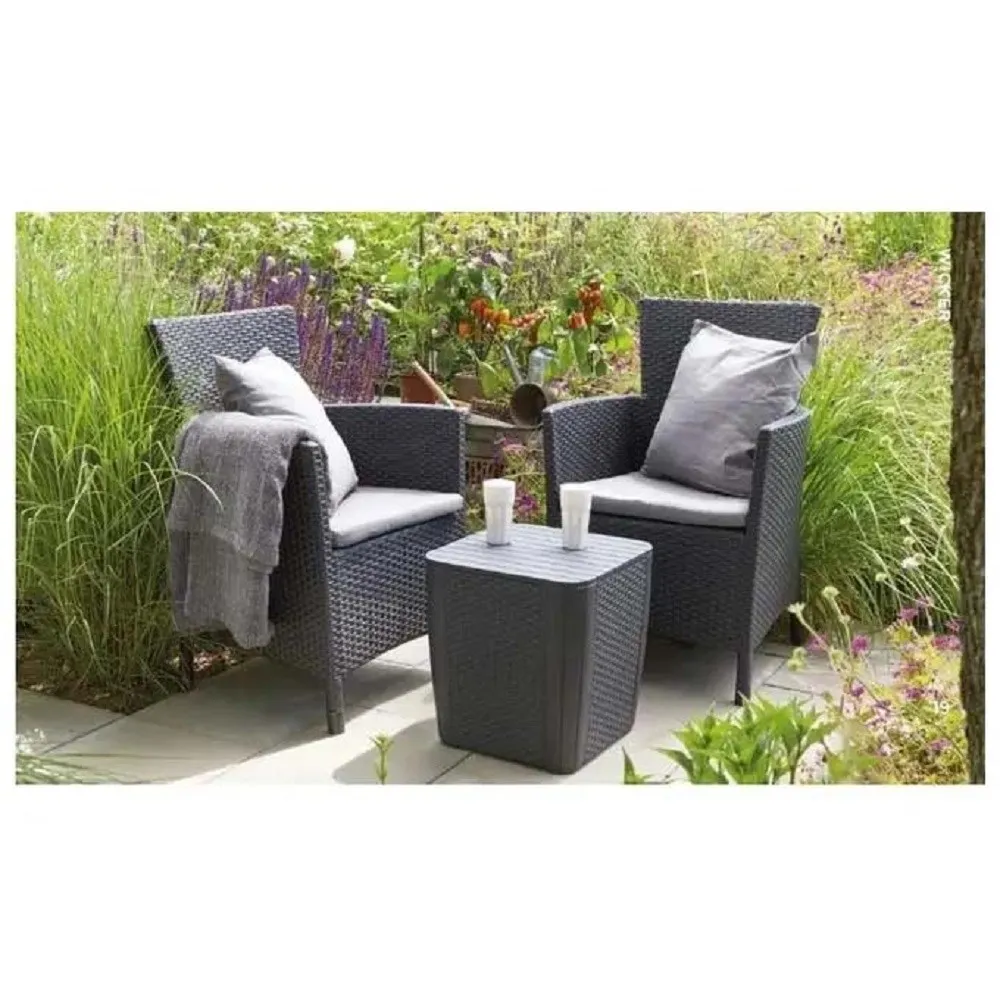 Salotto da giardino Iowa in plastica intrecciato nero 2 posti