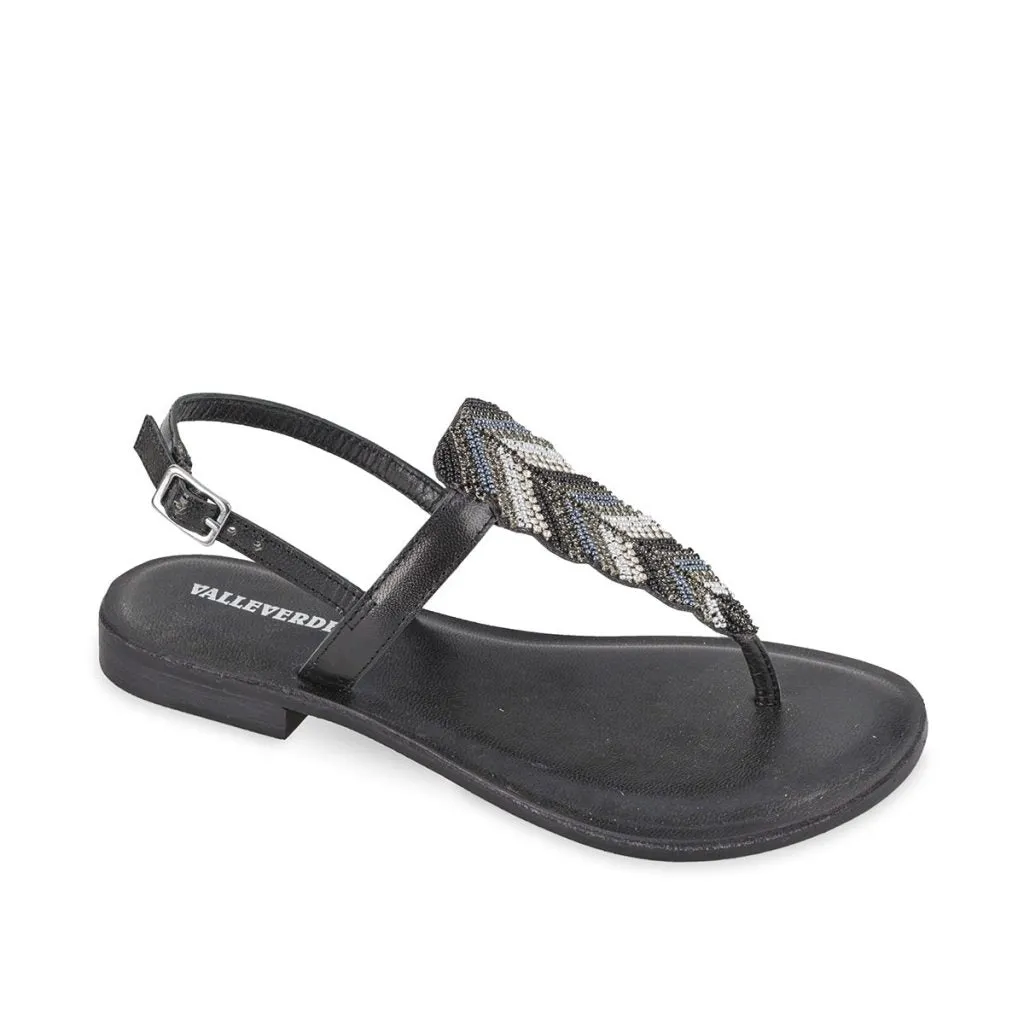 SANDALI INFRADITO CON FOGLIA GLITTER NERO