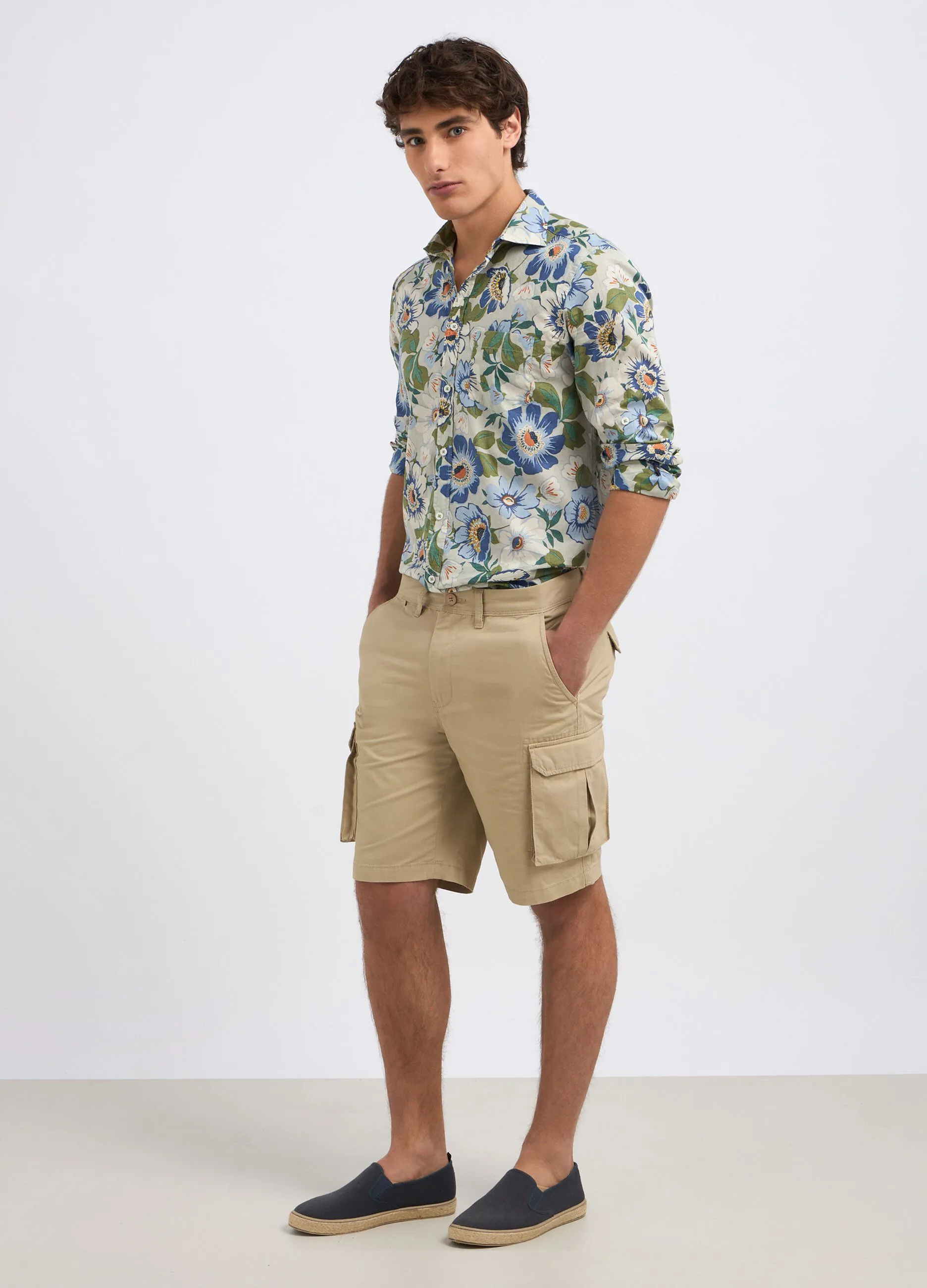 Shorts cargo chino in puro cotone uomo