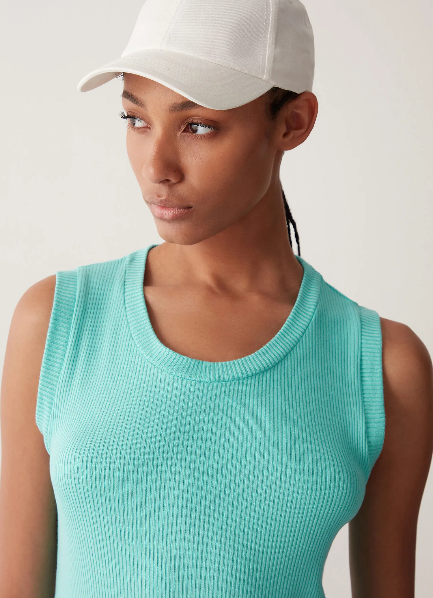 Sleeveless top in ribbed viscose blend fabric