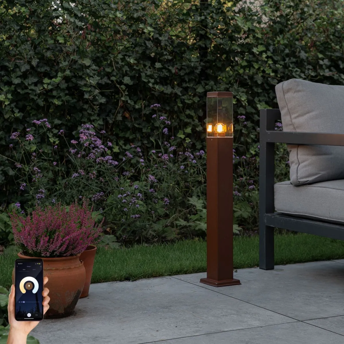 Smart buitenlamp paal roestbruin 80 cm incl. Wifi P45 - Malios
