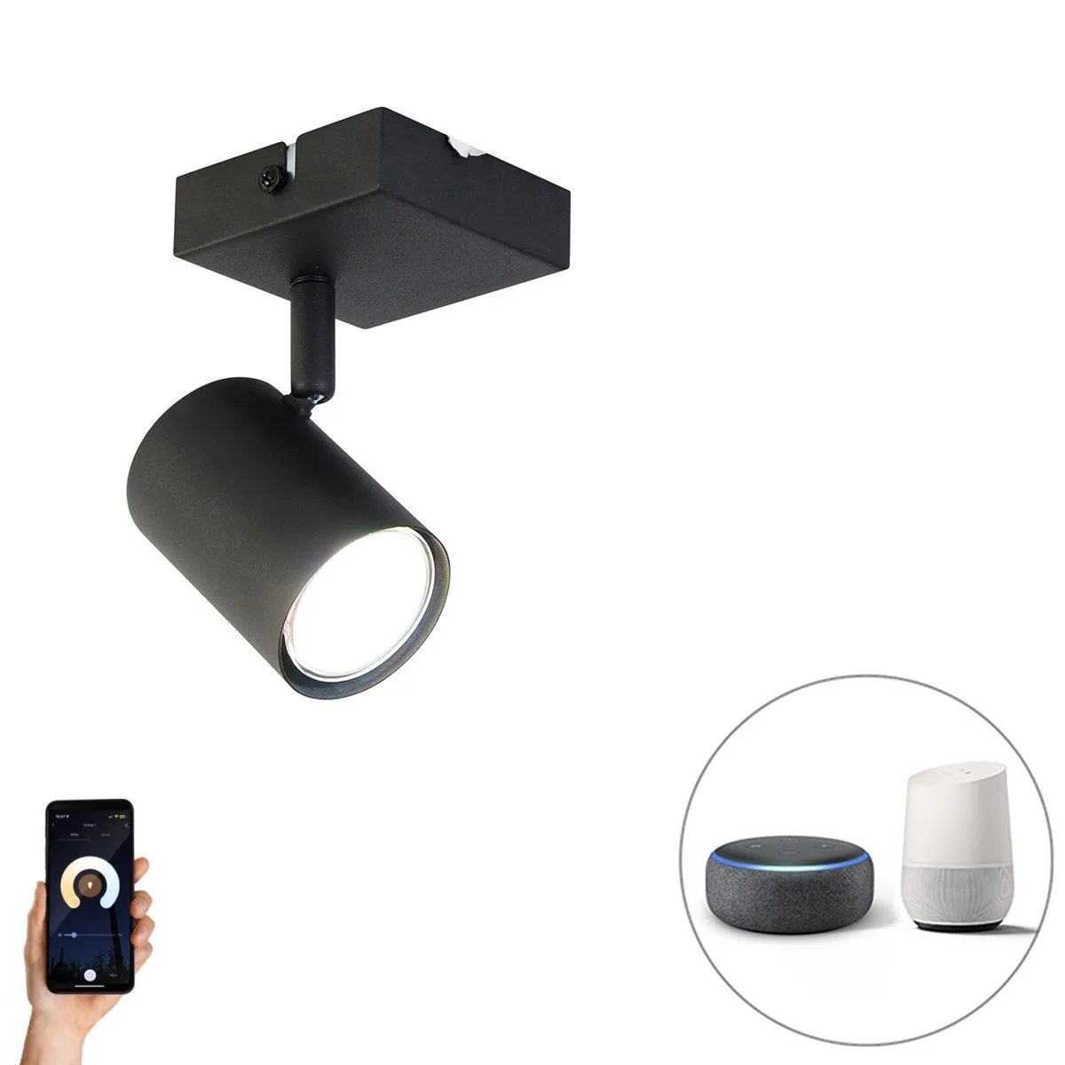 Smart spot quadrato nero orientabile con WiFi GU10 - Jeana