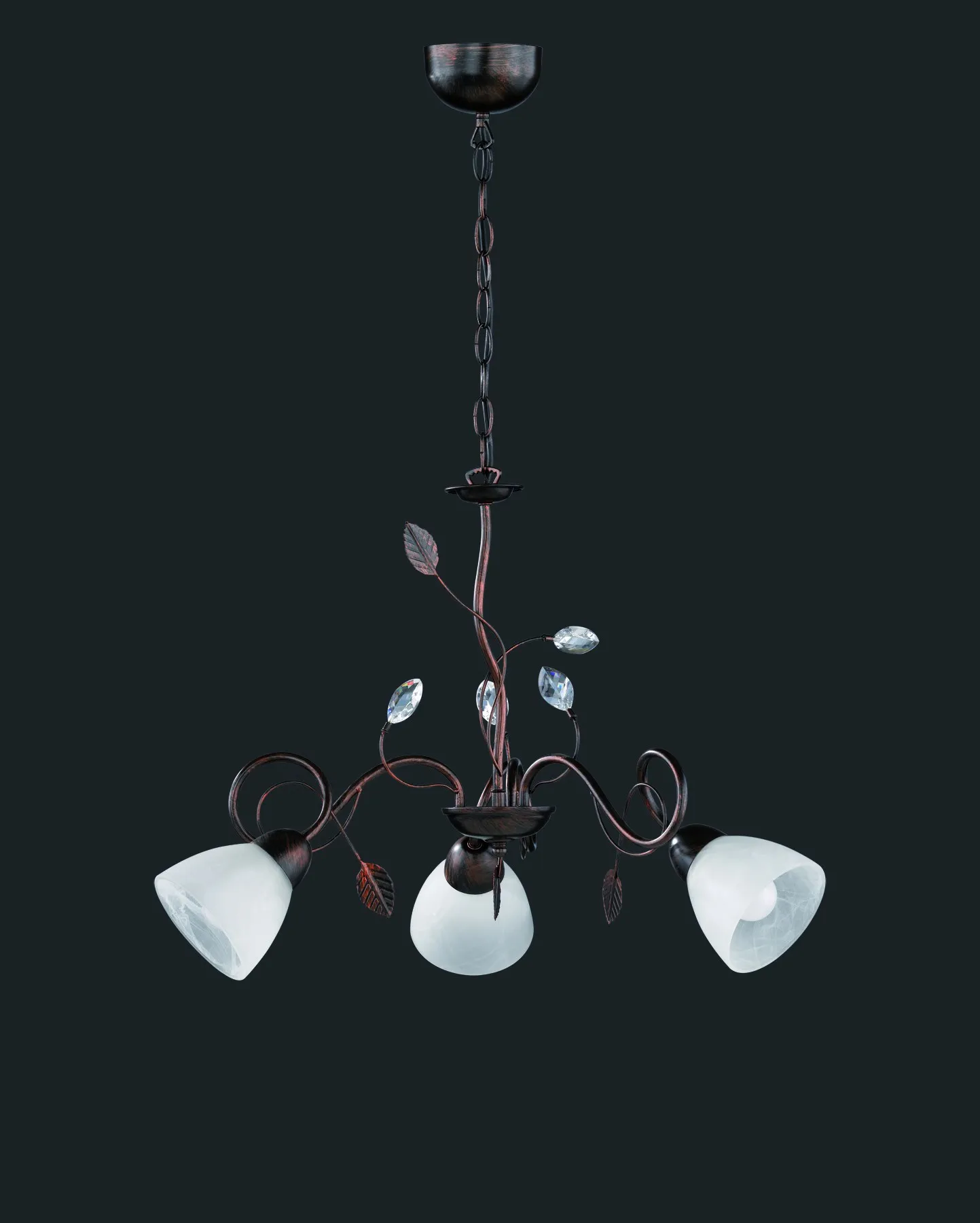 Sospensione Rustica con Catena Traditio Ruggine 3 Coppe Vetro Alabastro Ø70 cm Trio Lighting