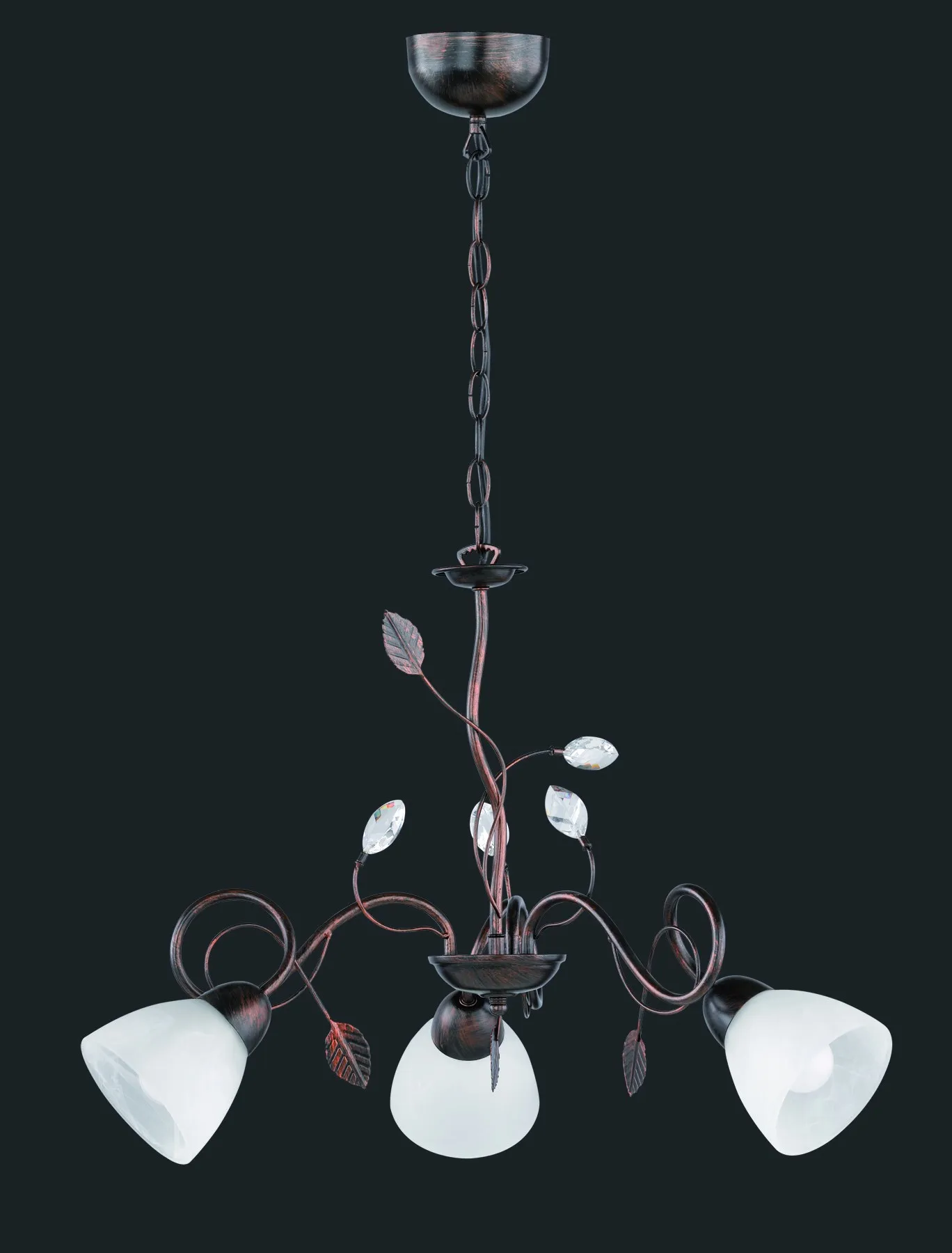 Sospensione Rustica con Catena Traditio Ruggine 3 Coppe Vetro Alabastro Ø70 cm Trio Lighting