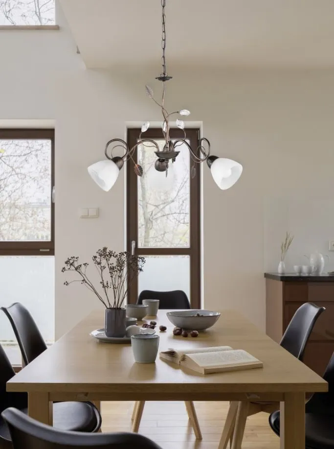 Sospensione Rustica con Catena Traditio Ruggine 3 Coppe Vetro Alabastro Ø70 cm Trio Lighting