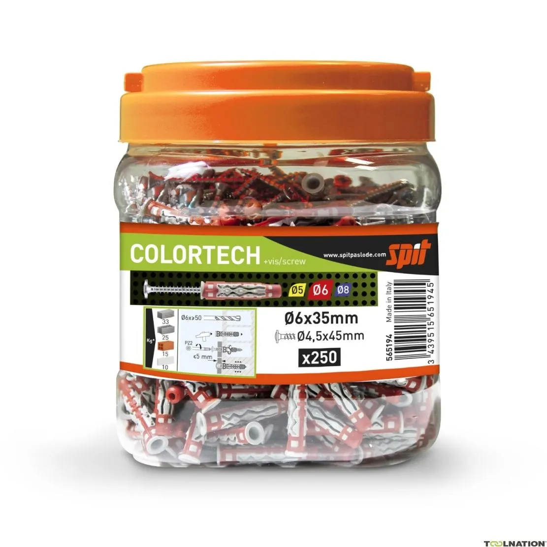 Spit Fissaggi 565188 ColorTech Tappo universale con vite di sentina 6x35 250 pezzi
