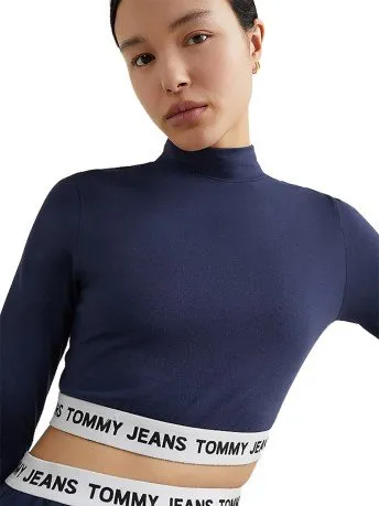 T-Shirt Donna Crop Manica Lunga Collo Alto