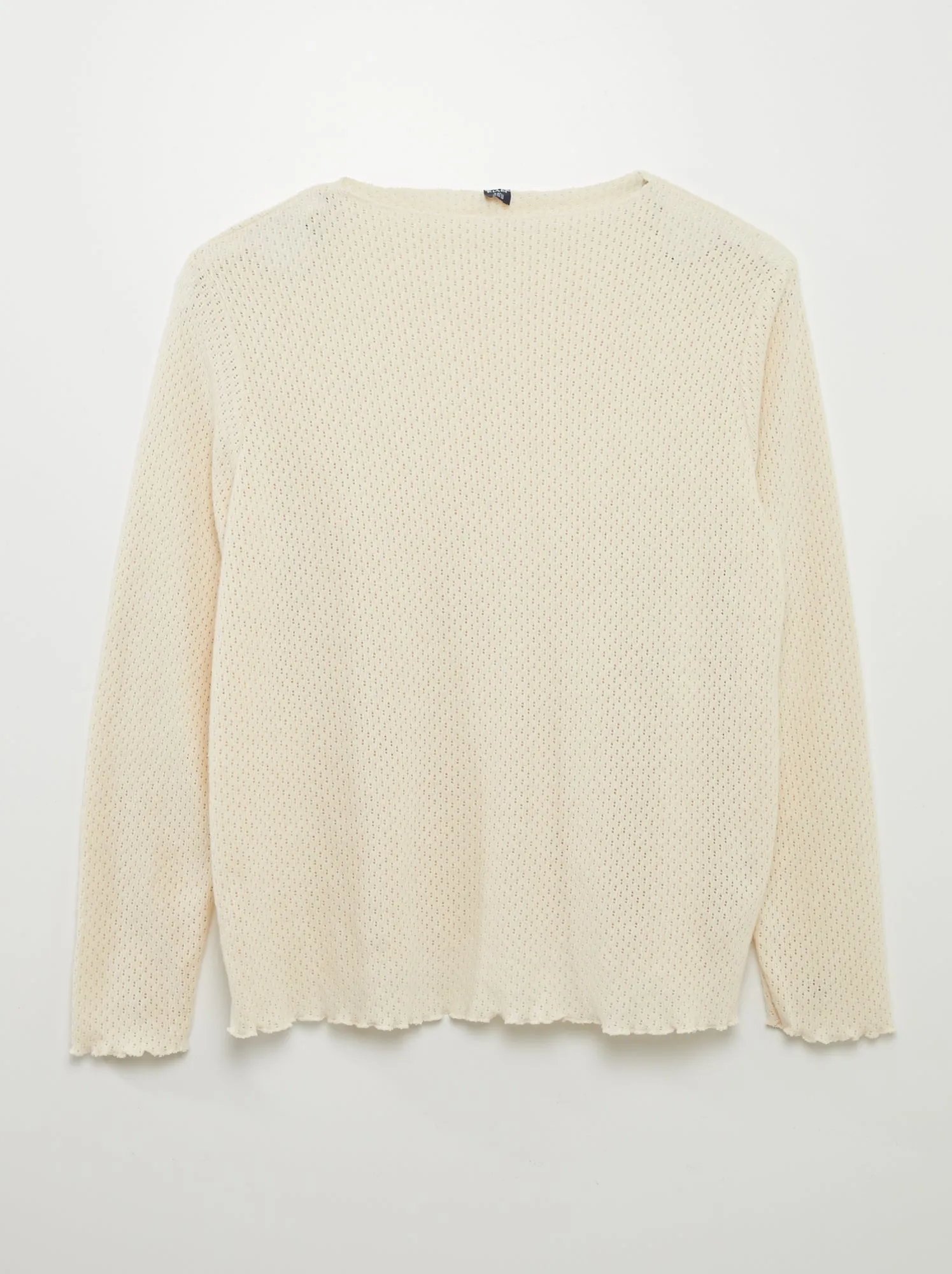 T-shirt in maglia traforata - BEIGE