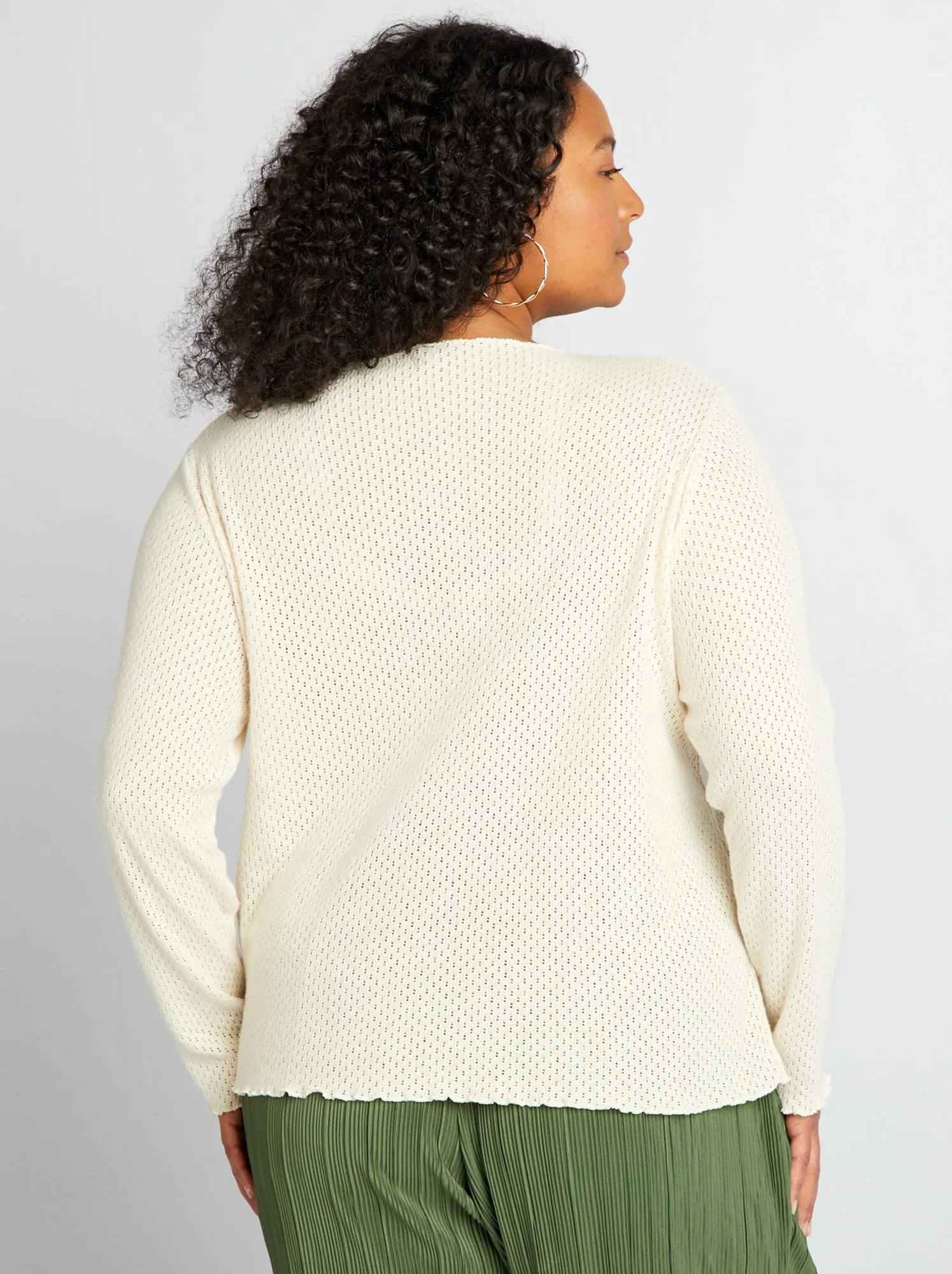 T-shirt in maglia traforata - BEIGE