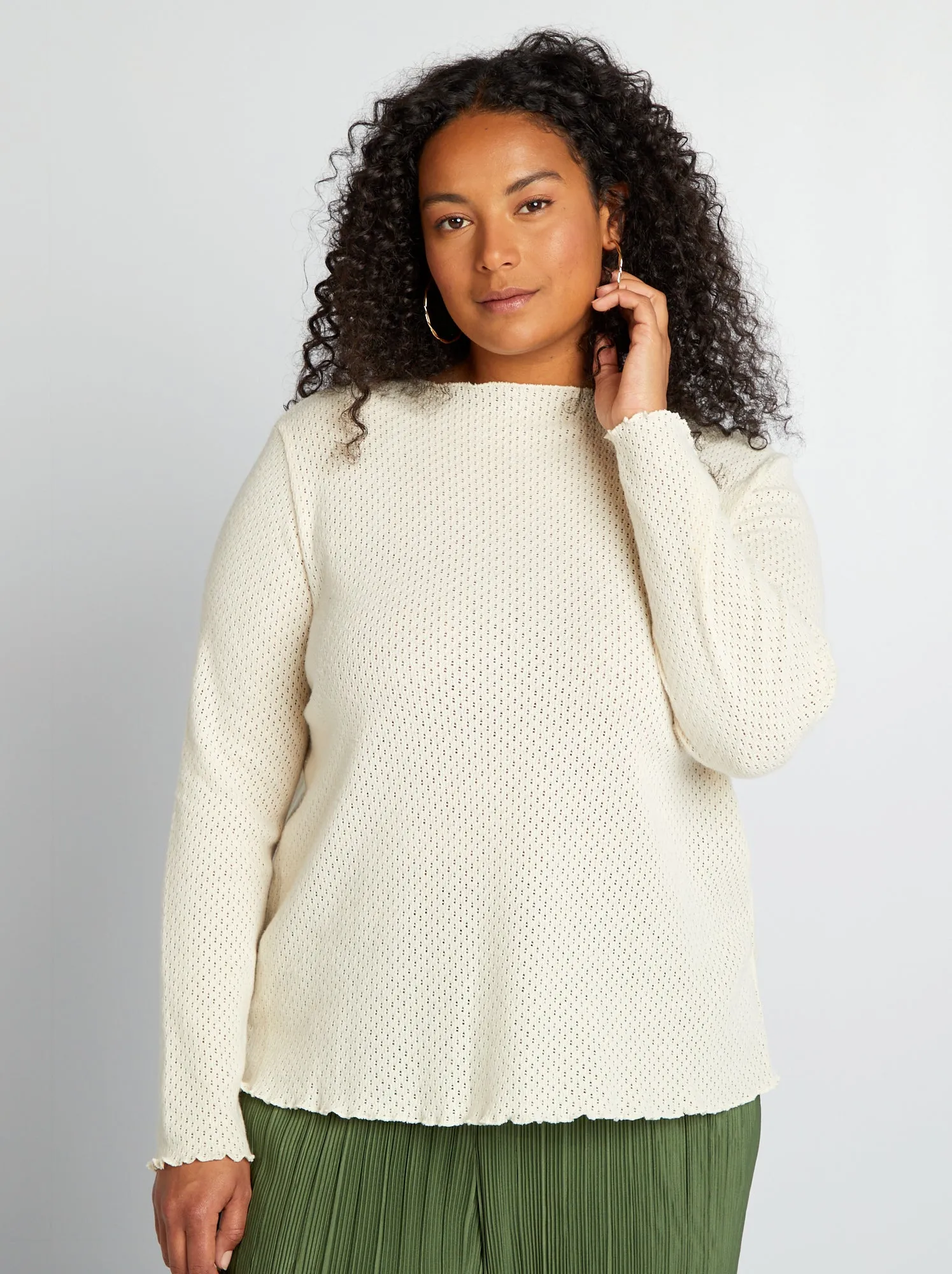 T-shirt in maglia traforata - BEIGE