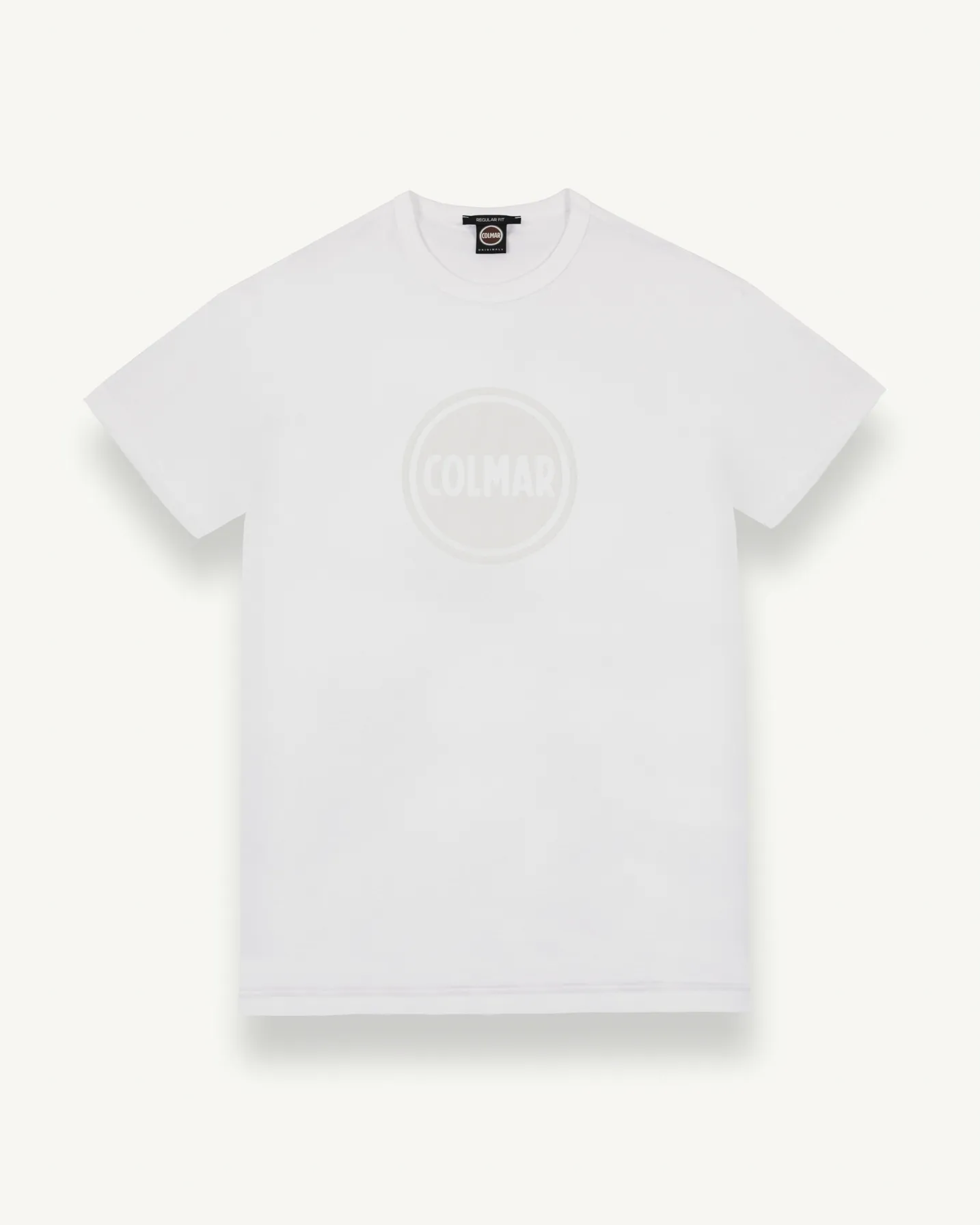T-shirt mezza manica bianca con logo bollo stampato tono su tono sul petto