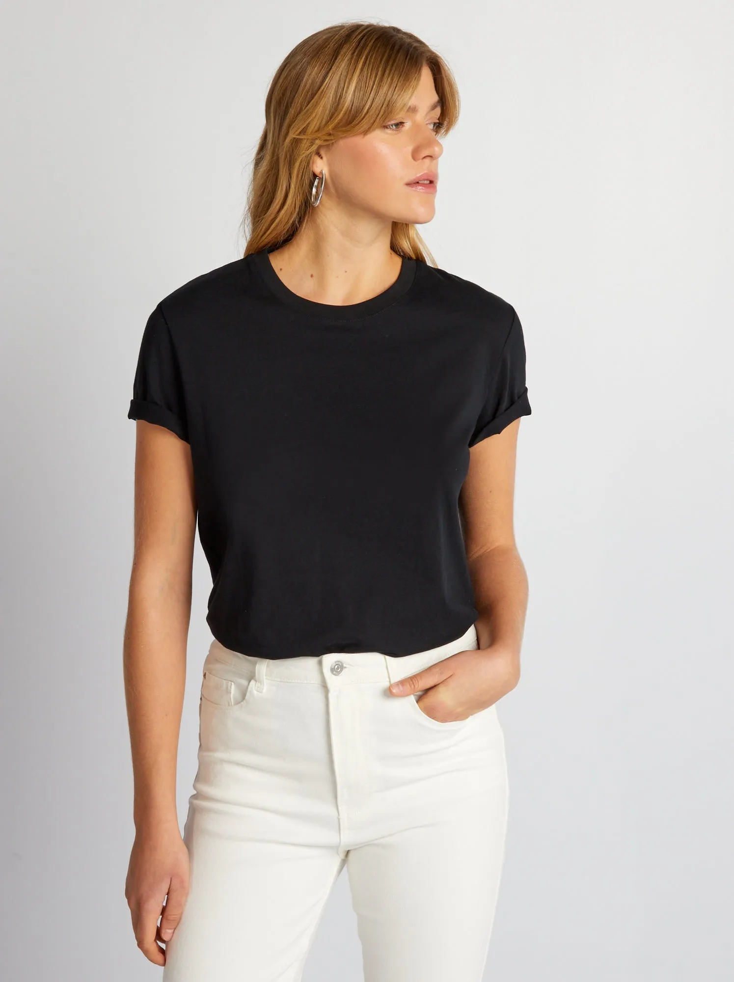 T-shirt tinta unita in jersey - nero