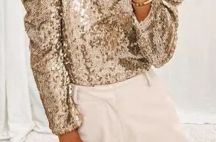 Top elegante con paillettes, albicocca