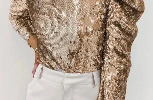 Top elegante con paillettes, albicocca
