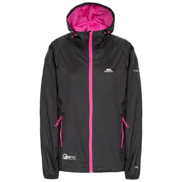 TRESPASS QIKPAC JACKET PACKABLE Donna Black Giacca antivento impermeabile ripiegabile
