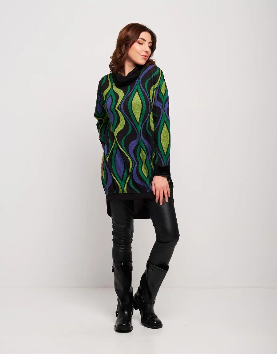 Vestito con collo alto in jacquard fantasia